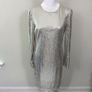 Maia Womens Sequin Long Sleeve Sheath Mini Dress Size 6 Party Holiday NYE Gold